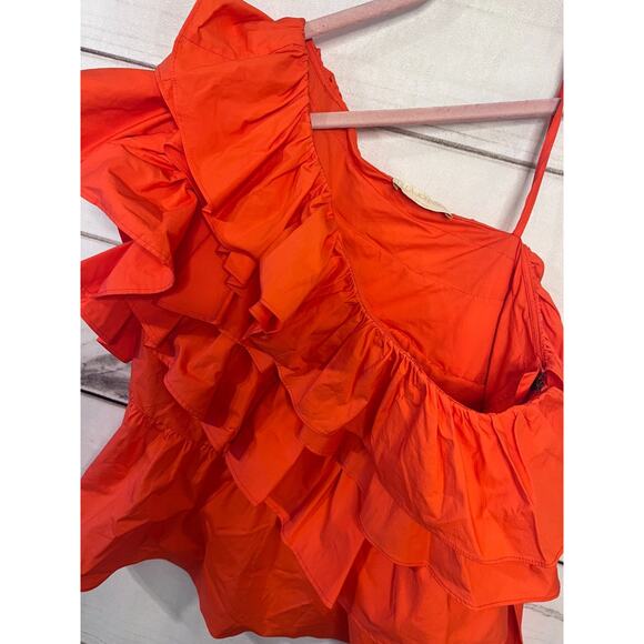 Ulla Johnson Size 4 Ruffled One Shoulder Top Orange Classy Chic - Picture 7 of 7